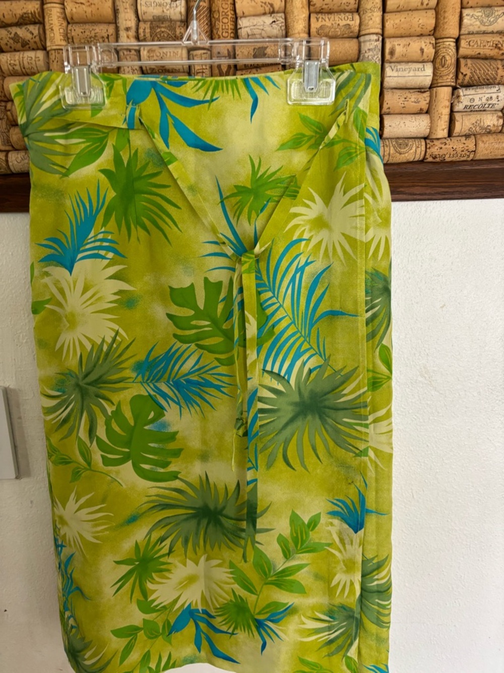 Worthington Tropical Leaf Wrap Skirt in Lime Green & Teal